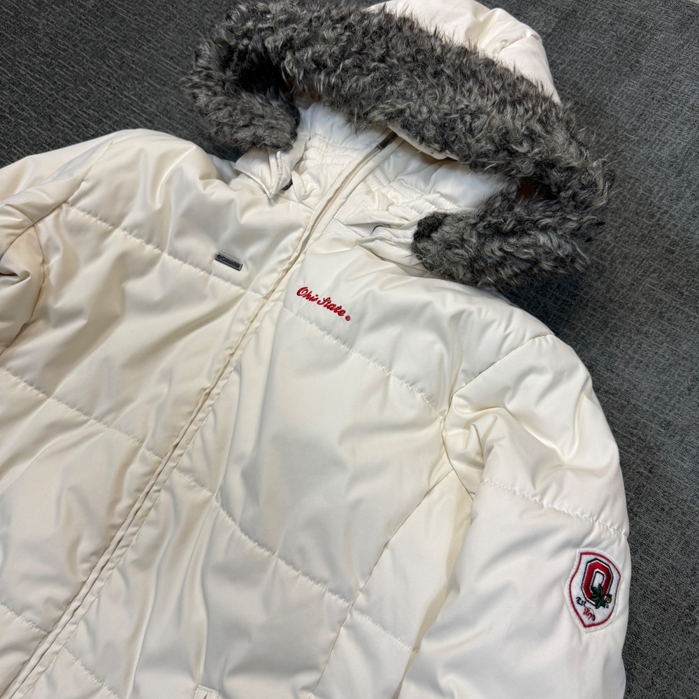 Ohio State Buckeyes Columbia Jacket Womens XL Creame Puffer Faux Fur Hood NCAA